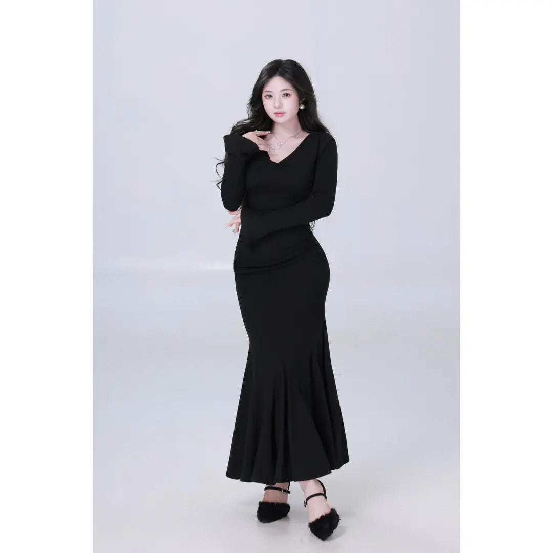 Gentle Temperament Wrap Hip Fishtail Knit Long Dresses