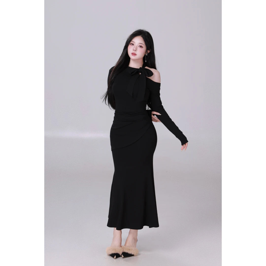 Temperament Design Long Sleeve High Waist Tight Package Hip Dresses