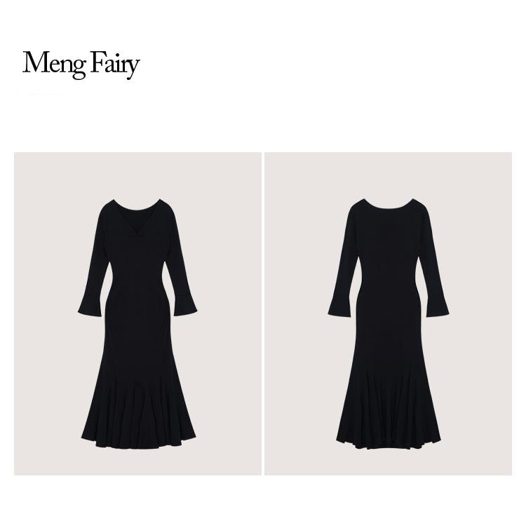 Gentle Temperament Wrap Hip Fishtail Knit Long Dresses