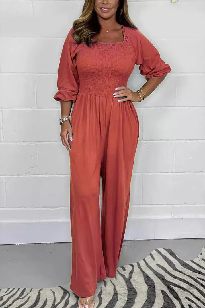 Square Neck Smocked Jumpsuits