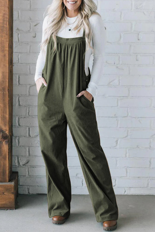 Solid Color Pocketed Corduroy Overall